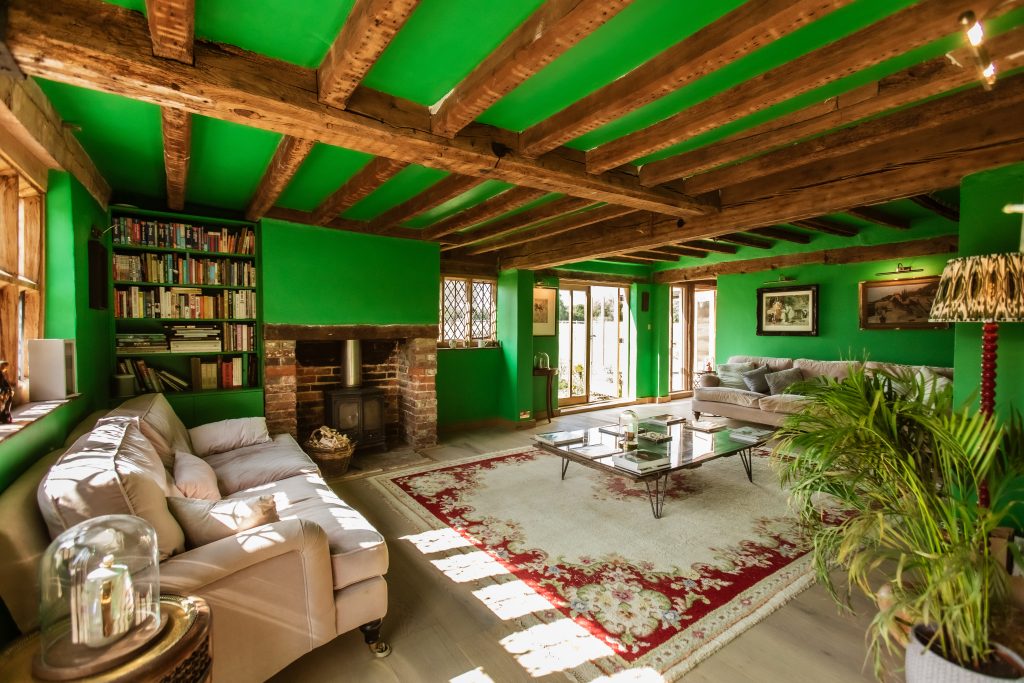 Whitfield House bright green main living room